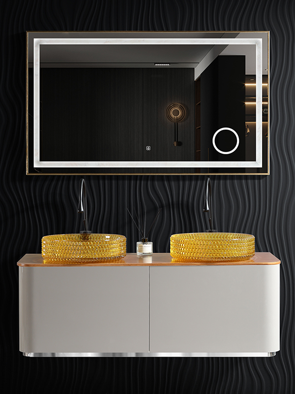 New design Bathroom Waterproof Wooden Wall Mounted Bathroom Vanity / Double Sink Bathroom Cabinets with LED mirror