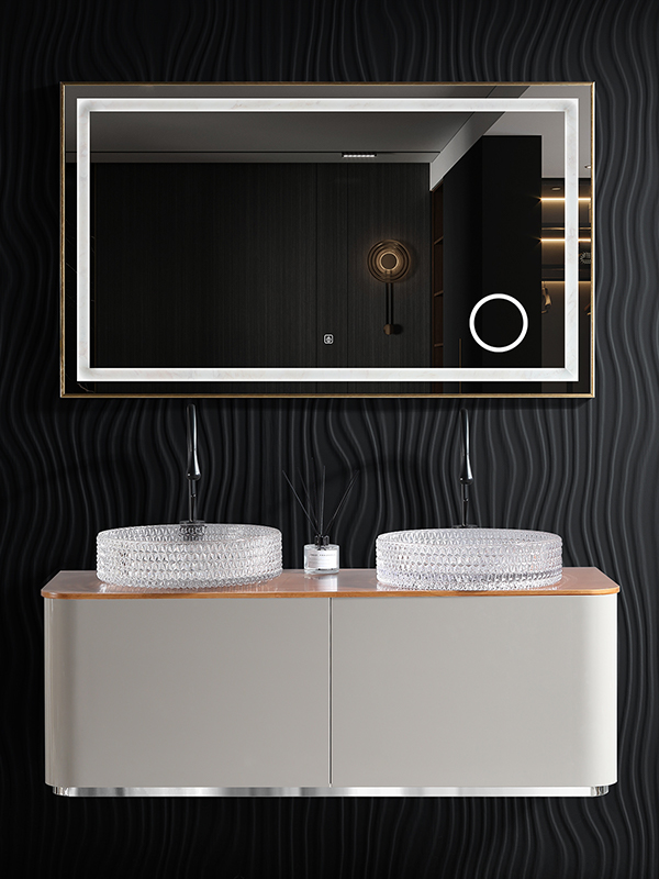 New design Bathroom Waterproof Wooden Wall Mounted Bathroom Vanity / Double Sink Bathroom Cabinets with LED mirror